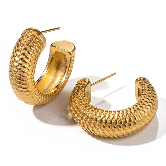 18K Embossed Fish Scale Statement Hoops