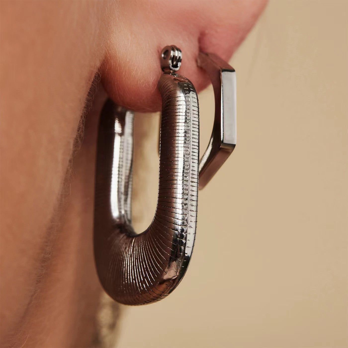 Silver Chunky Leverback Hoop Earrings