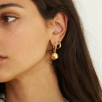 18K Two Tone Ball Drop Hoop Earrings