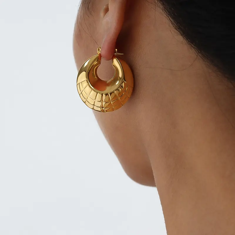 14K Textured Thick Chunky Hoop Earrings