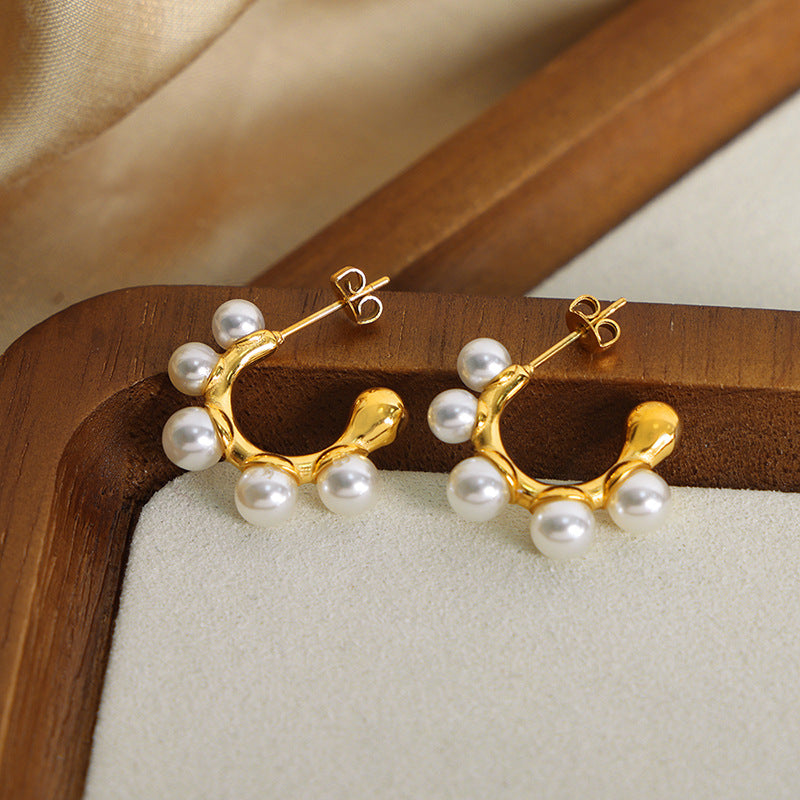 18K Vintage C-shape Pearl Earrings