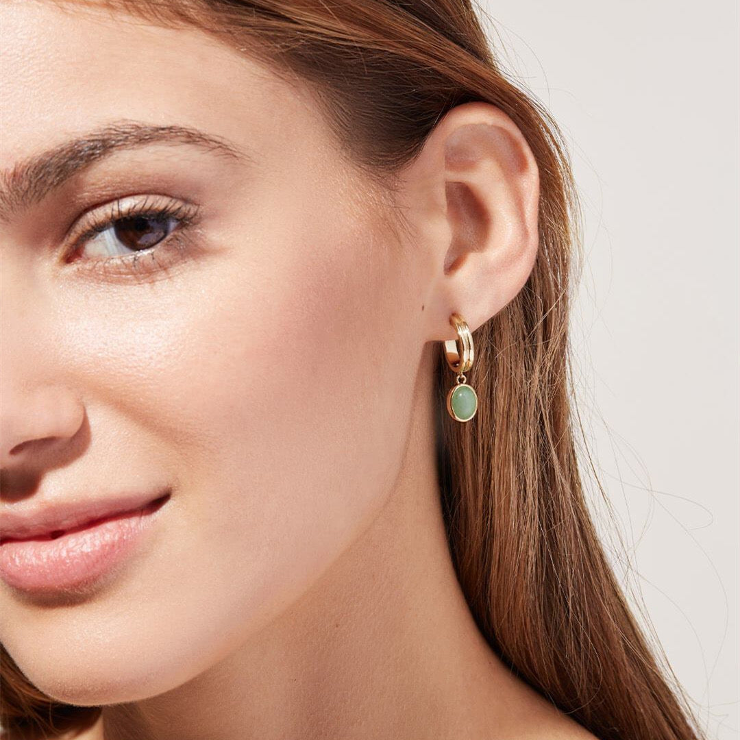18K Jade C-shaped Pendant Drop Earrings