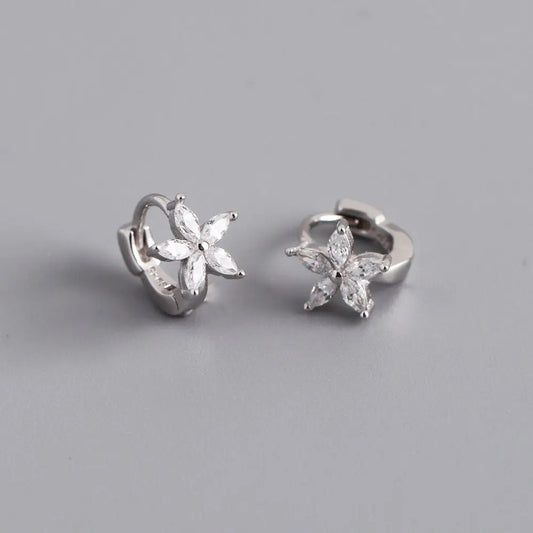 Silver CZ Flower Hoop Earrings