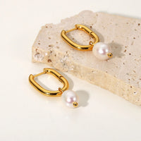 18K Pearl Drop U Earrings