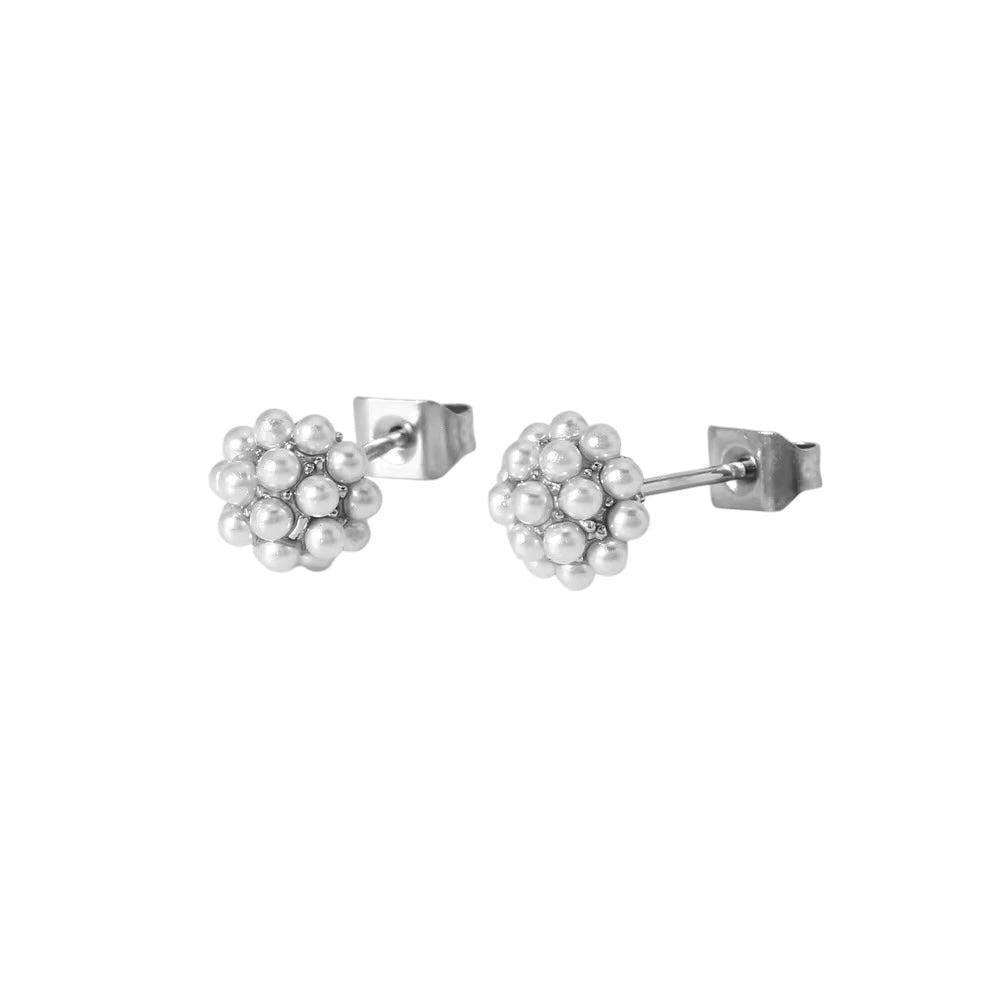 Silver Dainty Mini Pearls Round Studs