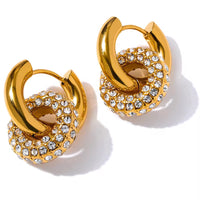 Double Hoop Drops in 18K Gold-Plating or Silver with Cubic Zirconia