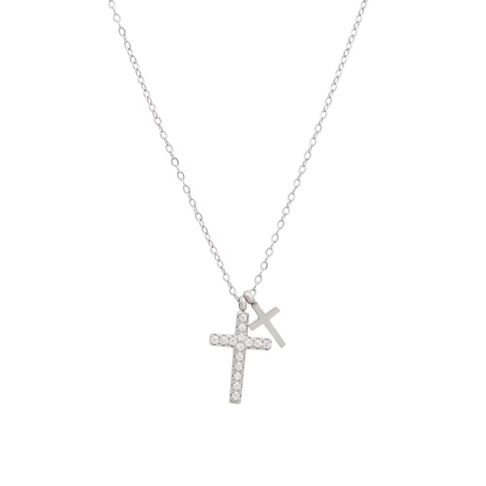 Silver Dainty Double Cross Necklace