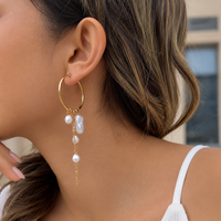 18K Hoop Baroque Pearl Dangle Earrings