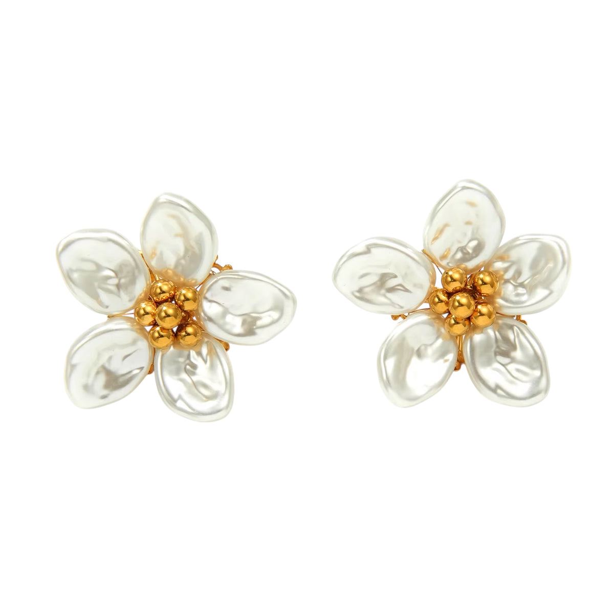18K White Flower Statement Studs