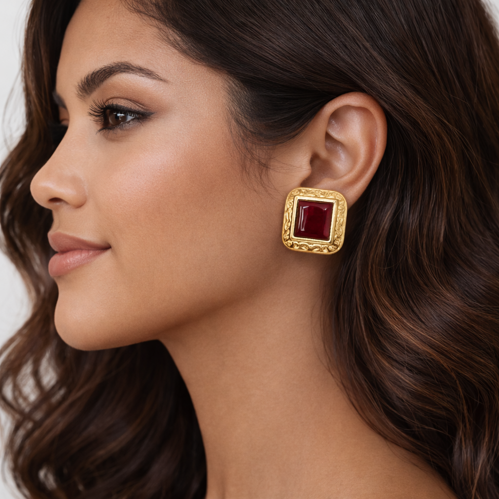 18K Vintage Red Statement Studs