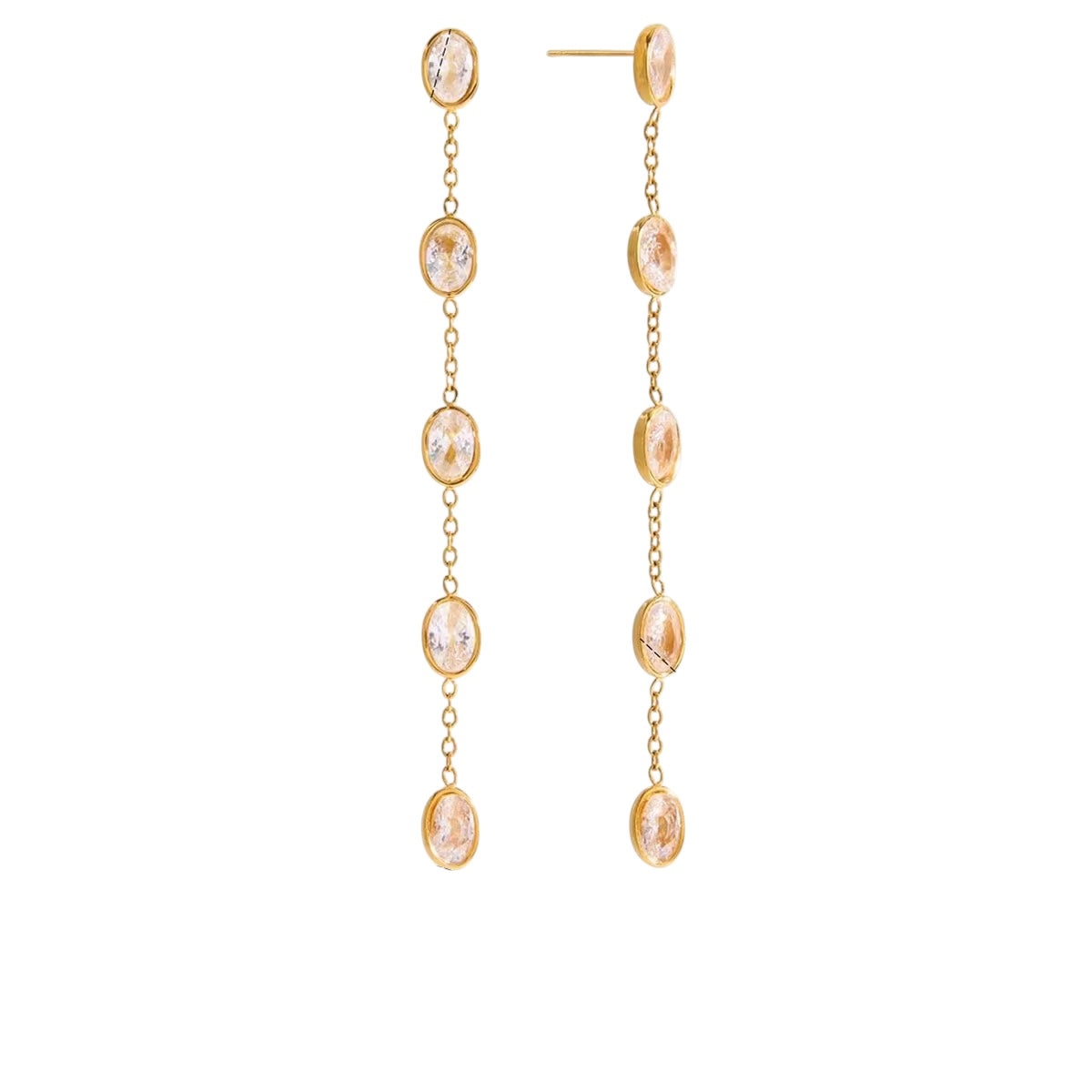 18K Oval Bezels Dainty Dangling Earrings