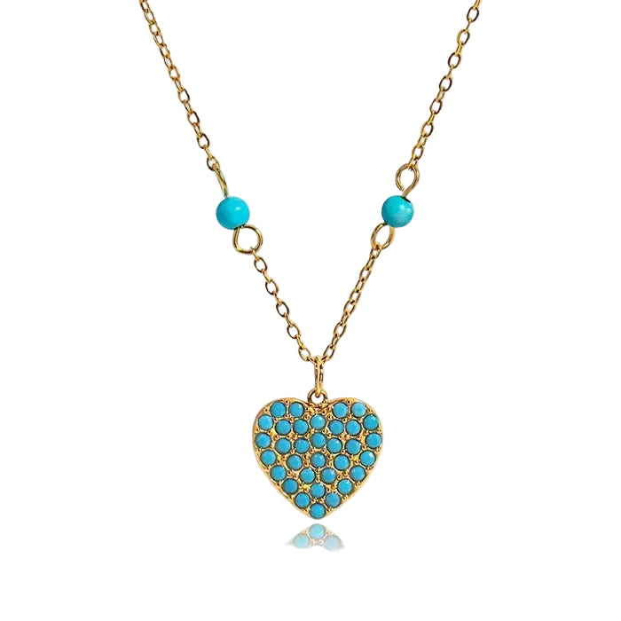 18K Dainty Turquoise Pendant Heart Charm Necklace