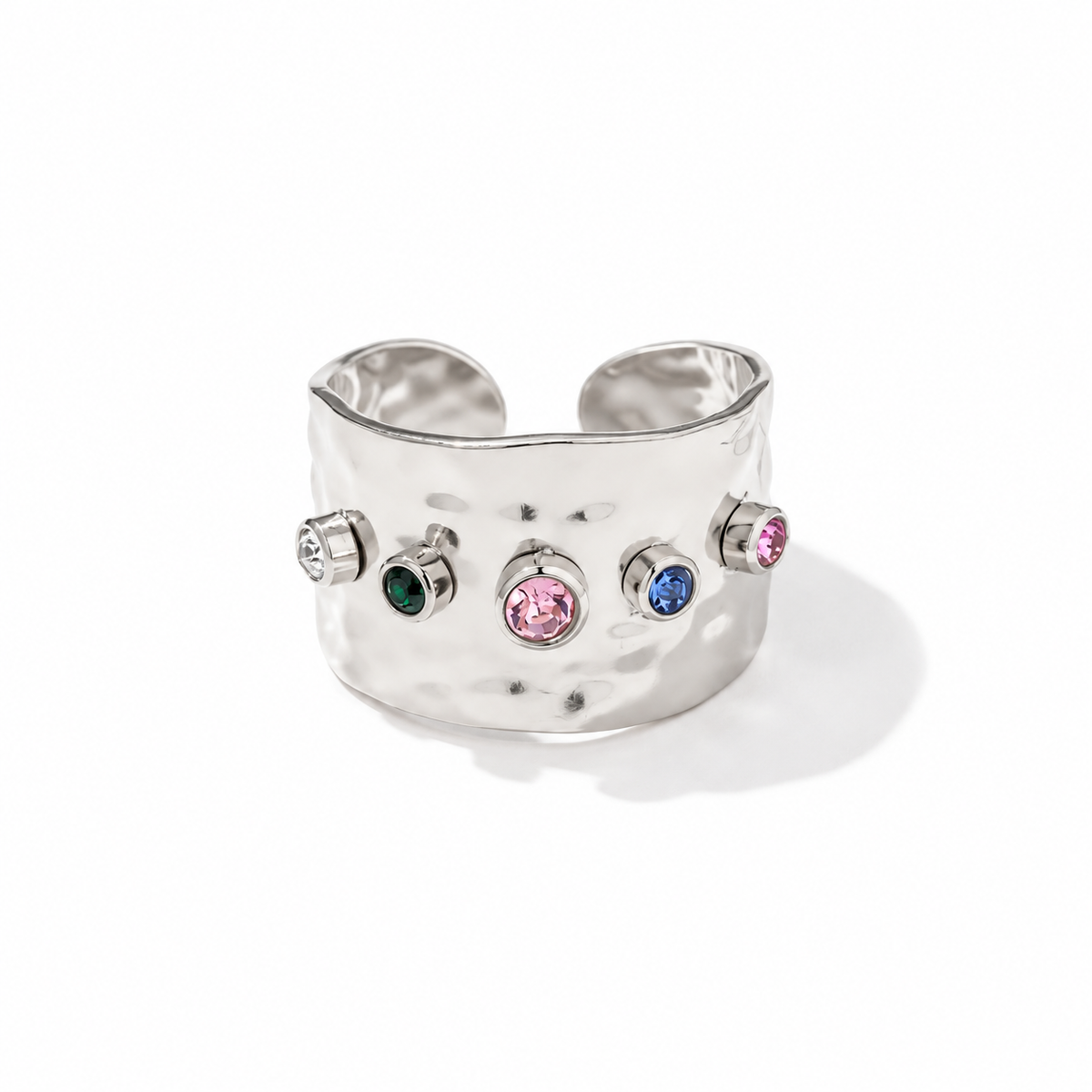 Silver Multi Stone Adjustable Ring