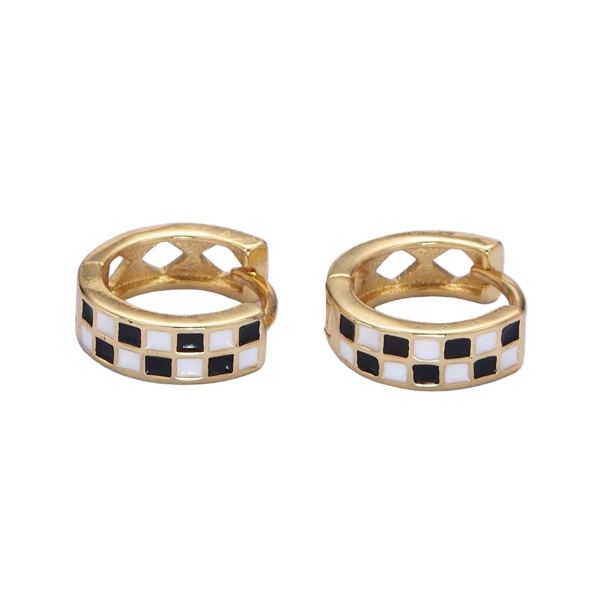 24K Onyx Checkered 13mm Huggies