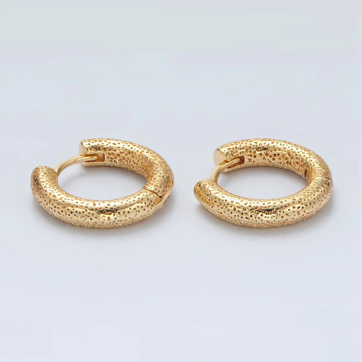 24K Gold Filled 15mm Dotted Textured Huggie Earrings