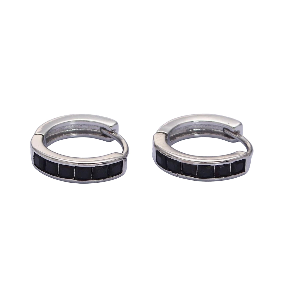 White Gold Filled Onyx Lined Huggies