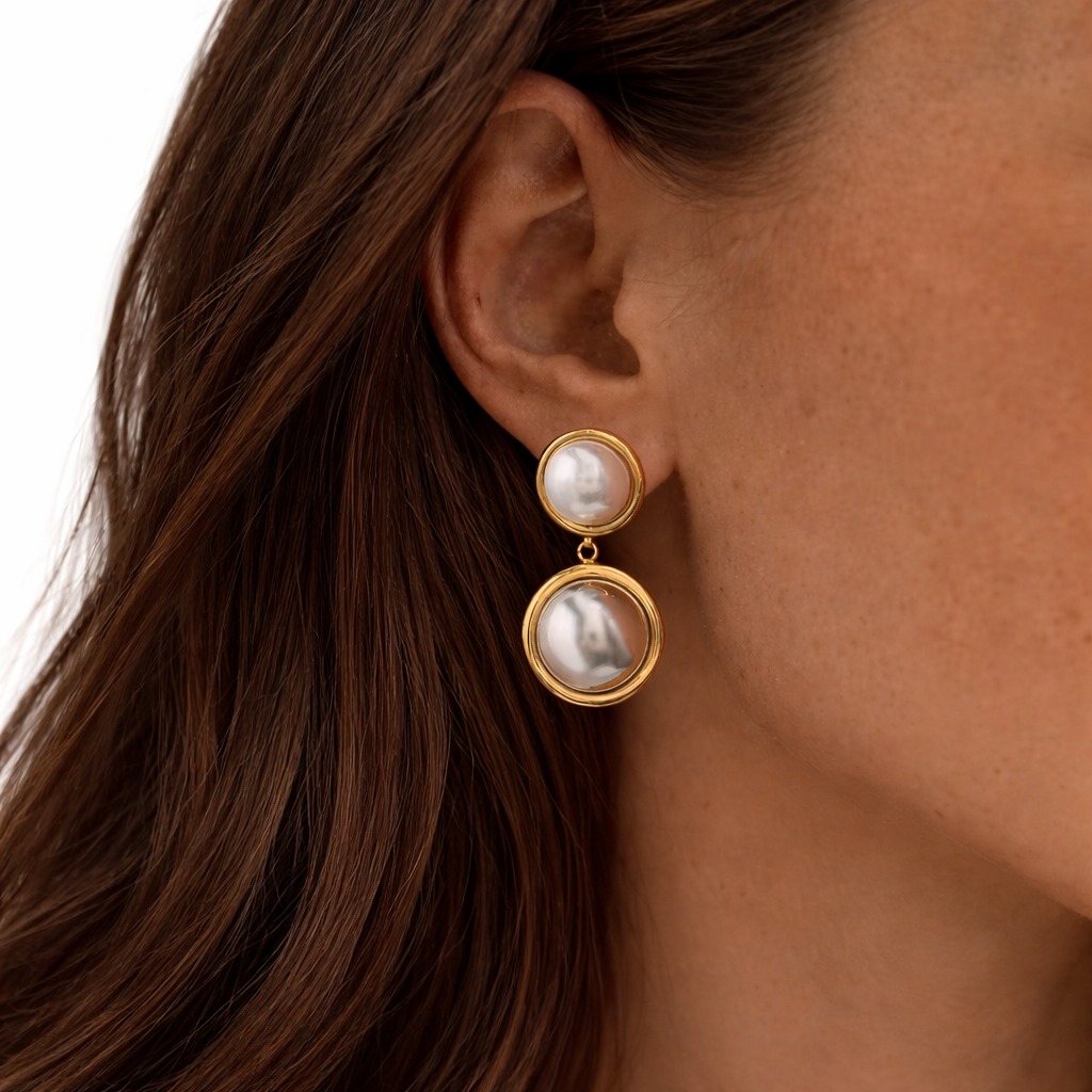 18K Pearl Silver Drop Earrings