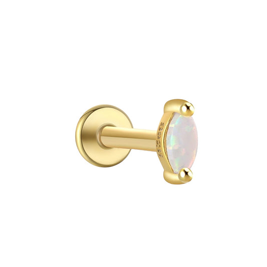 18K Vermeil Ellipse Opal Flat Back Studs (Single)