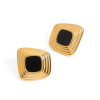 18K Black Irregular Square Statement Earrings