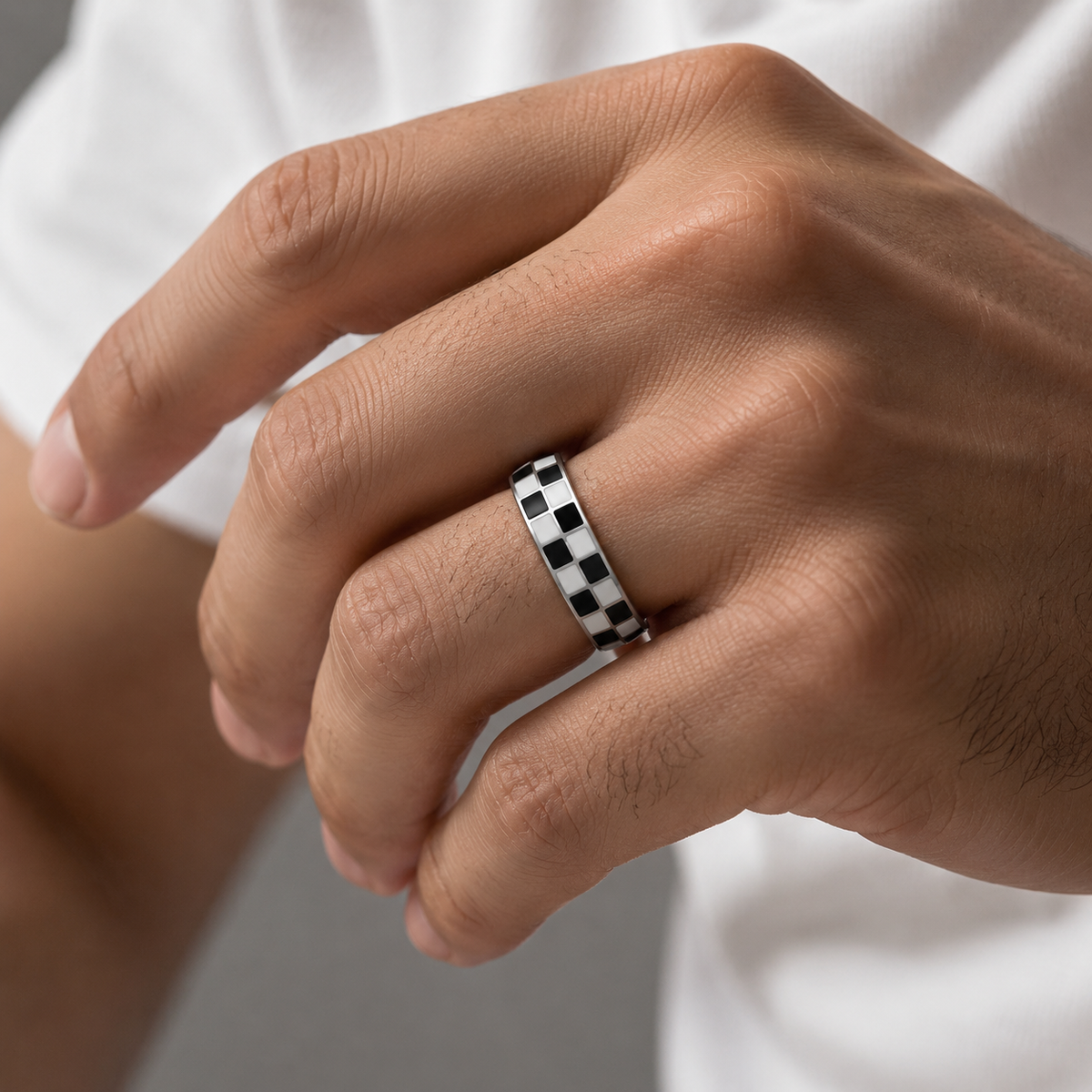 Silver Checkered Black and White