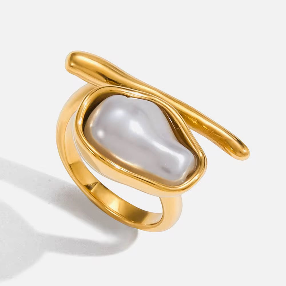 18K Baroque Pearl Bar Adjustable Ring