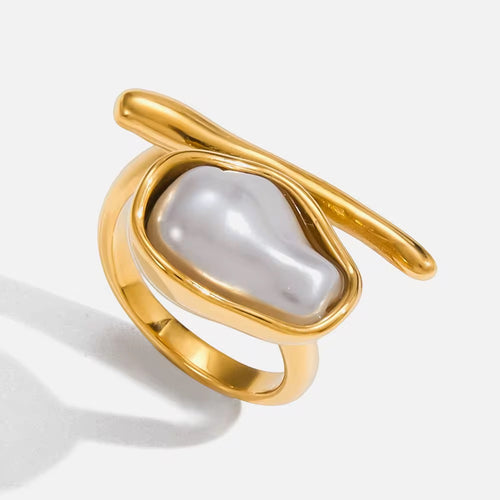 18K Baroque Pearl Bar Adjustable Ring