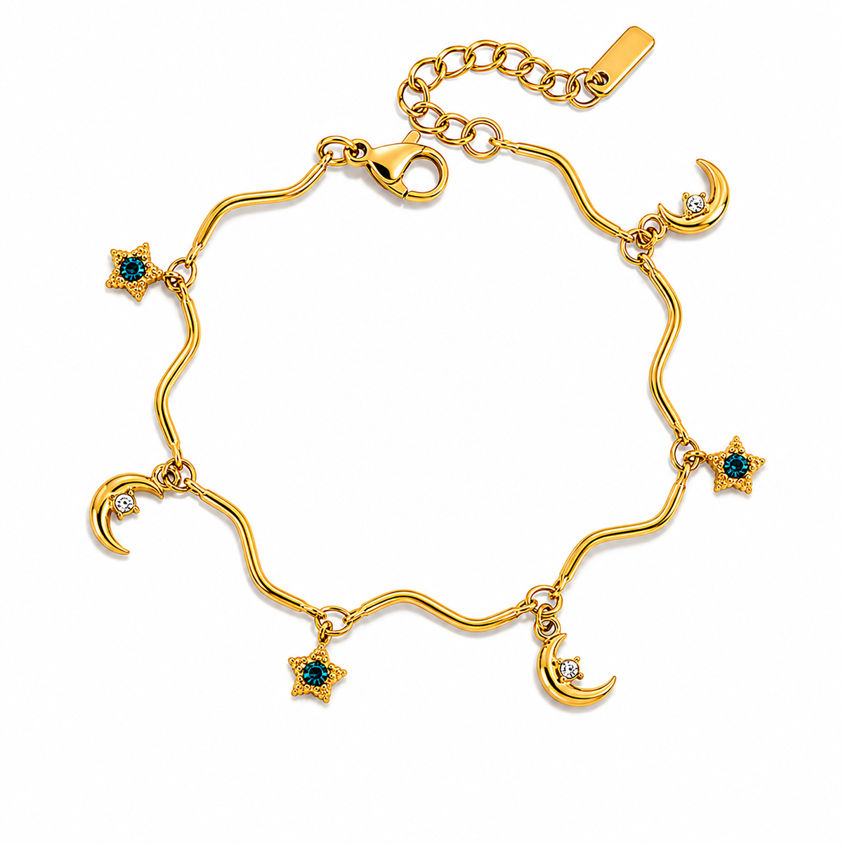 18K Moon CZ Charm Bracelet