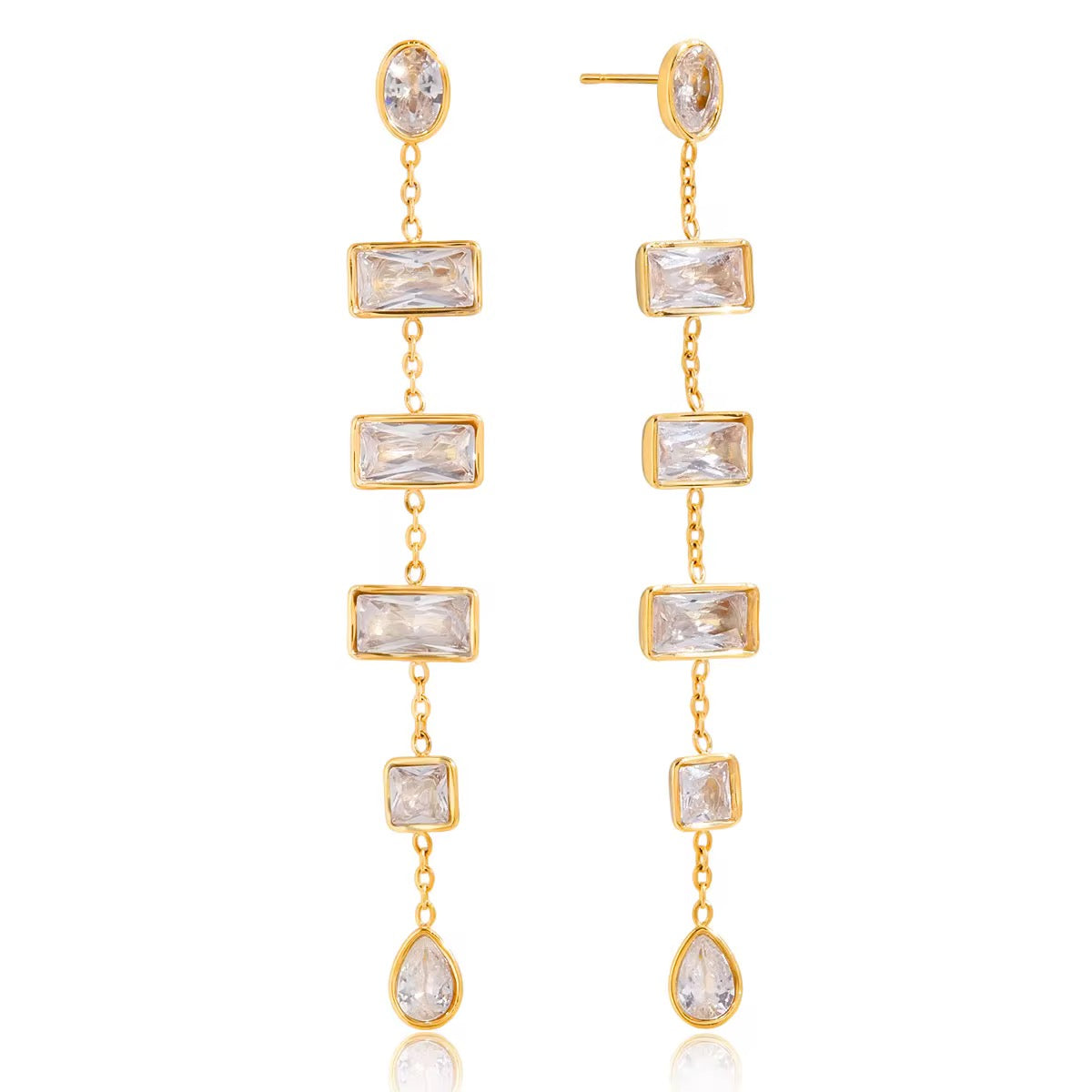 18K Victoria Bezels Dainty Dangling Earrings