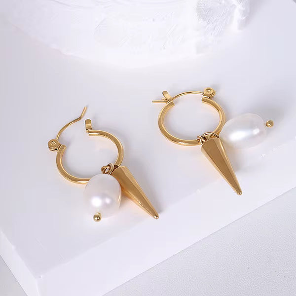 18K Pearl & Cone Mini Hoops