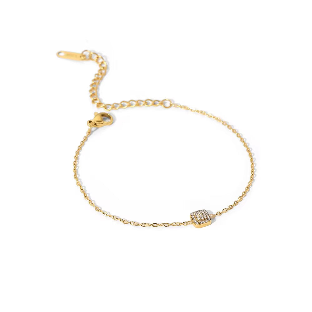 18K Dainty Square CZ Bracelet