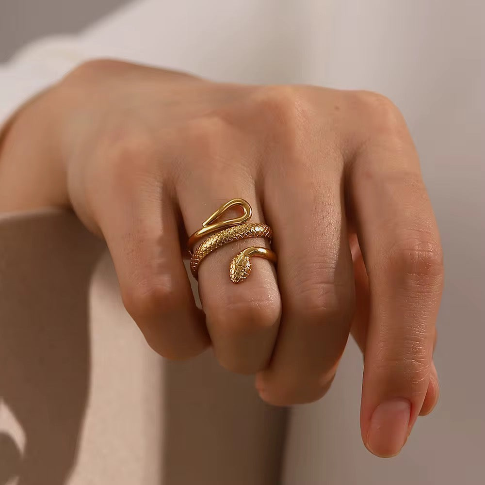 18K Snake Textured Wrap Ring