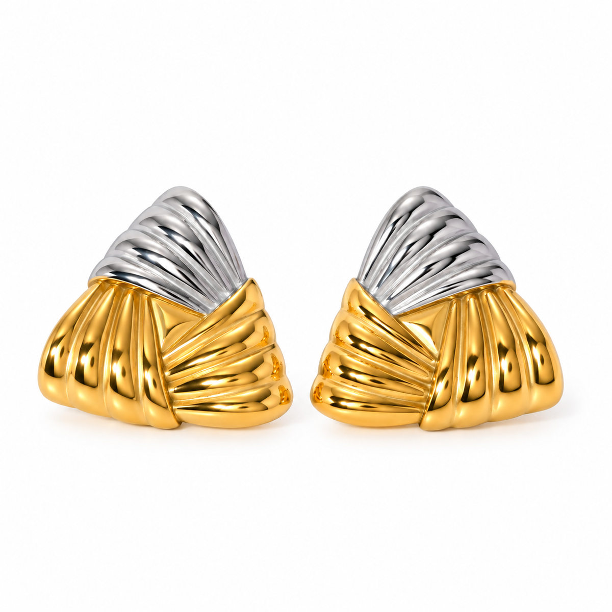 Two Tone Triangle Statement Earrings
