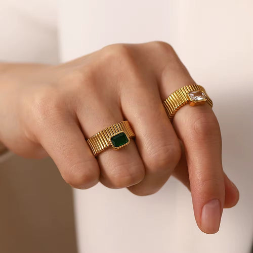 18K French Textured Baguette CZ Ring