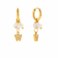18K Butterflies White Flower Dangles