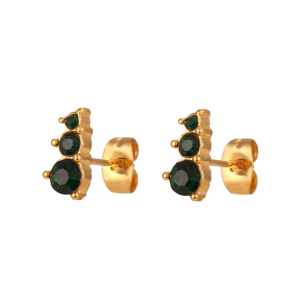18K Triple Tiered CZ Stud Earrings