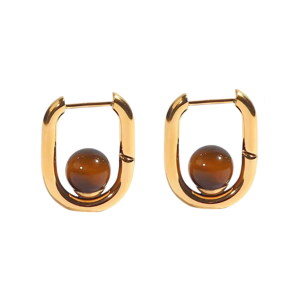 18K Tiger Eye Oval Mini Hoops