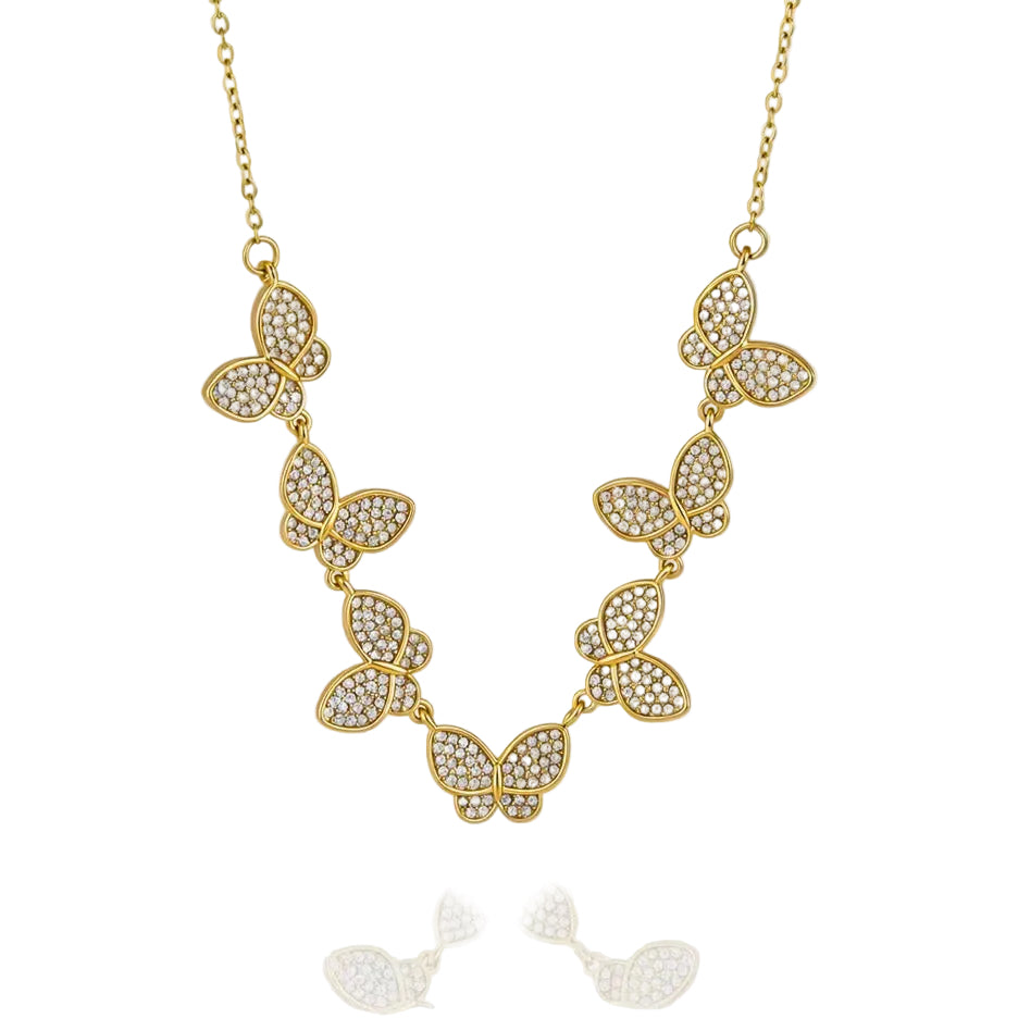 18K Butterfly CZ Links Necklace