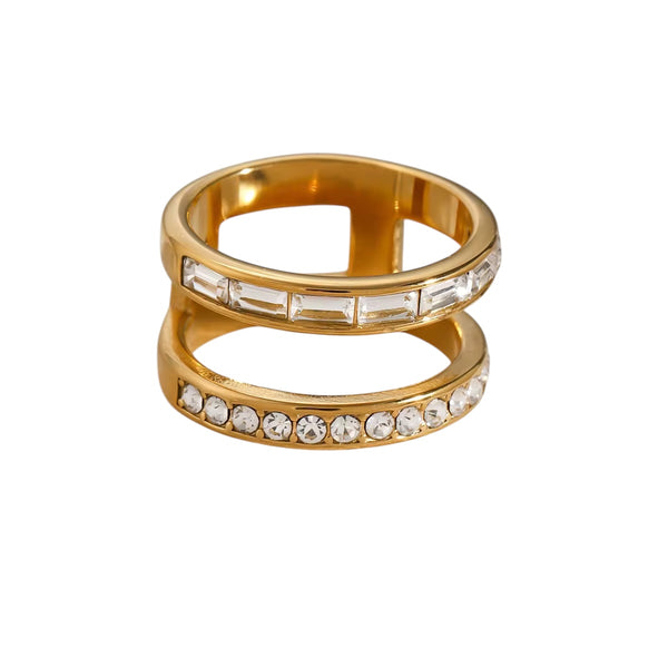 18K Double Band Rings, Clear