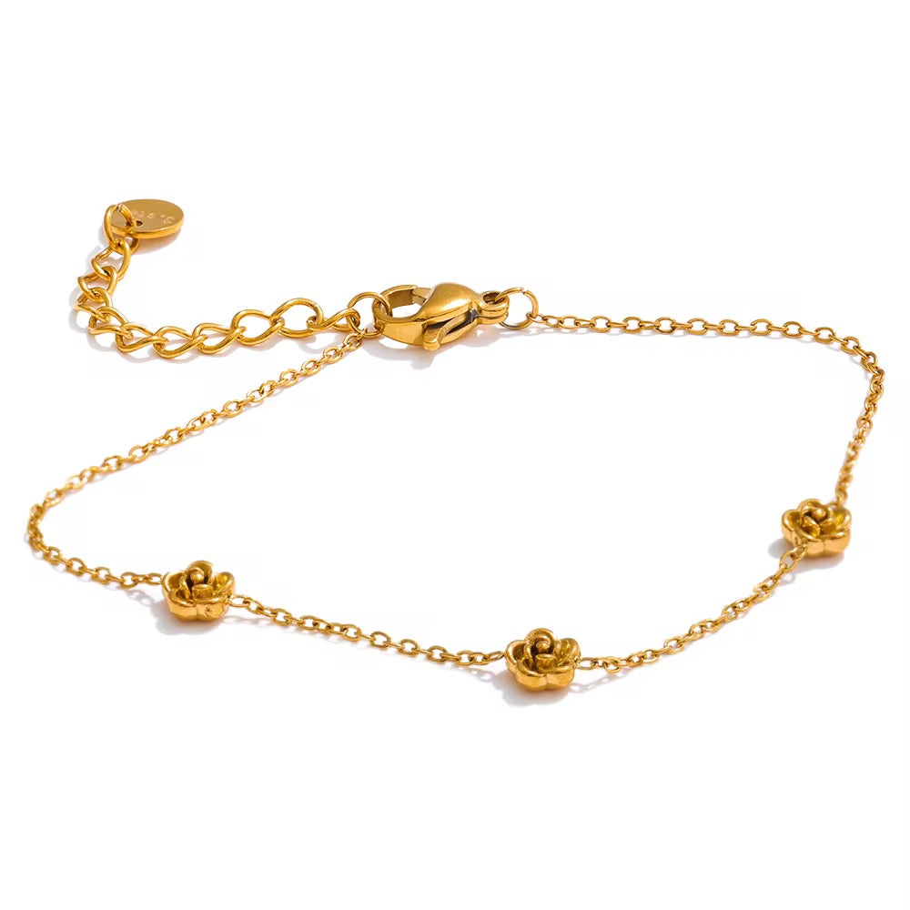 18K Dainty Rose Flower Bracelet