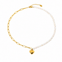 18K Fresh Water Pearl Heart Charm Necklace