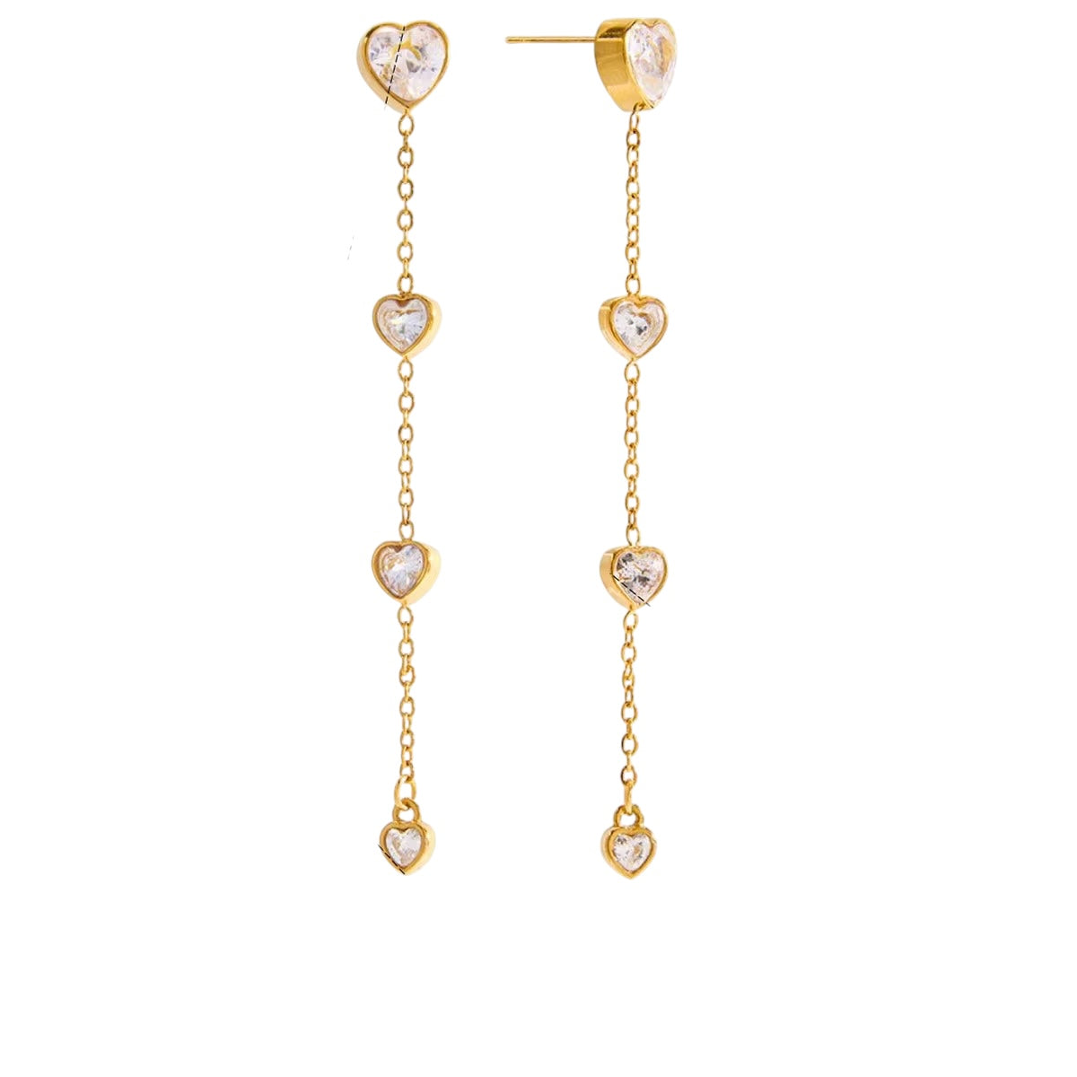 18K Heart Bezels Dainty Dangling Earrings