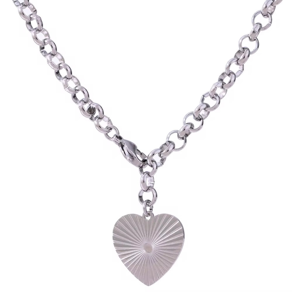Silver Sunburst Heart Necklace