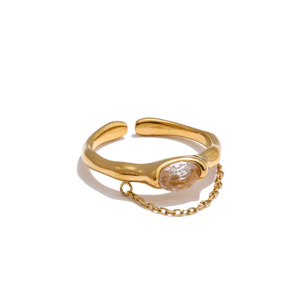 18K CZ Dainty Chain Ring