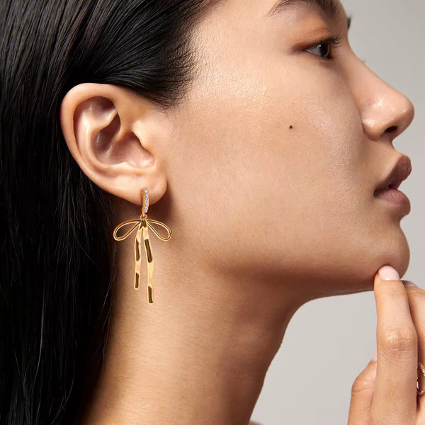 18K Bow Drop Statement Earrings