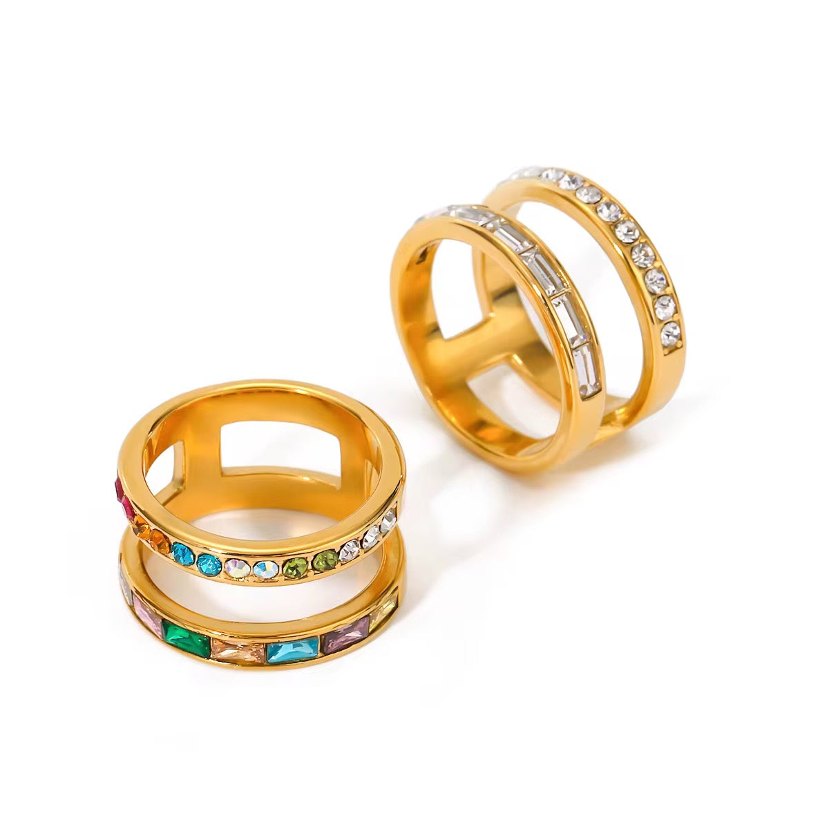 18K Double Band Rings, Multi Colored