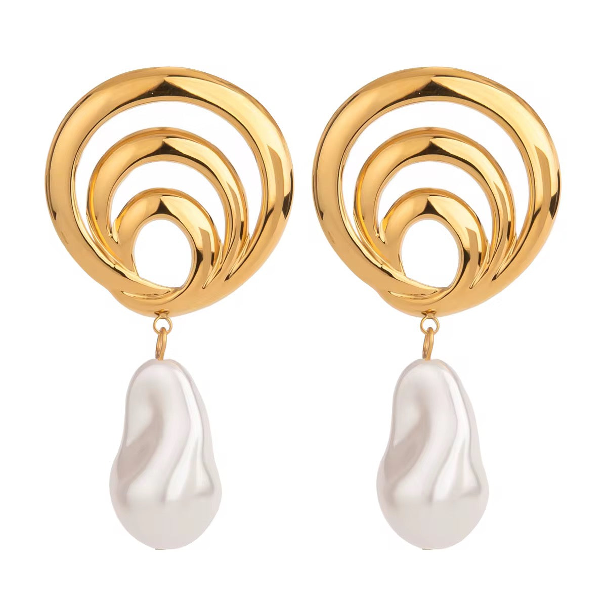 18K Spiral Baroque Pearls Earrings