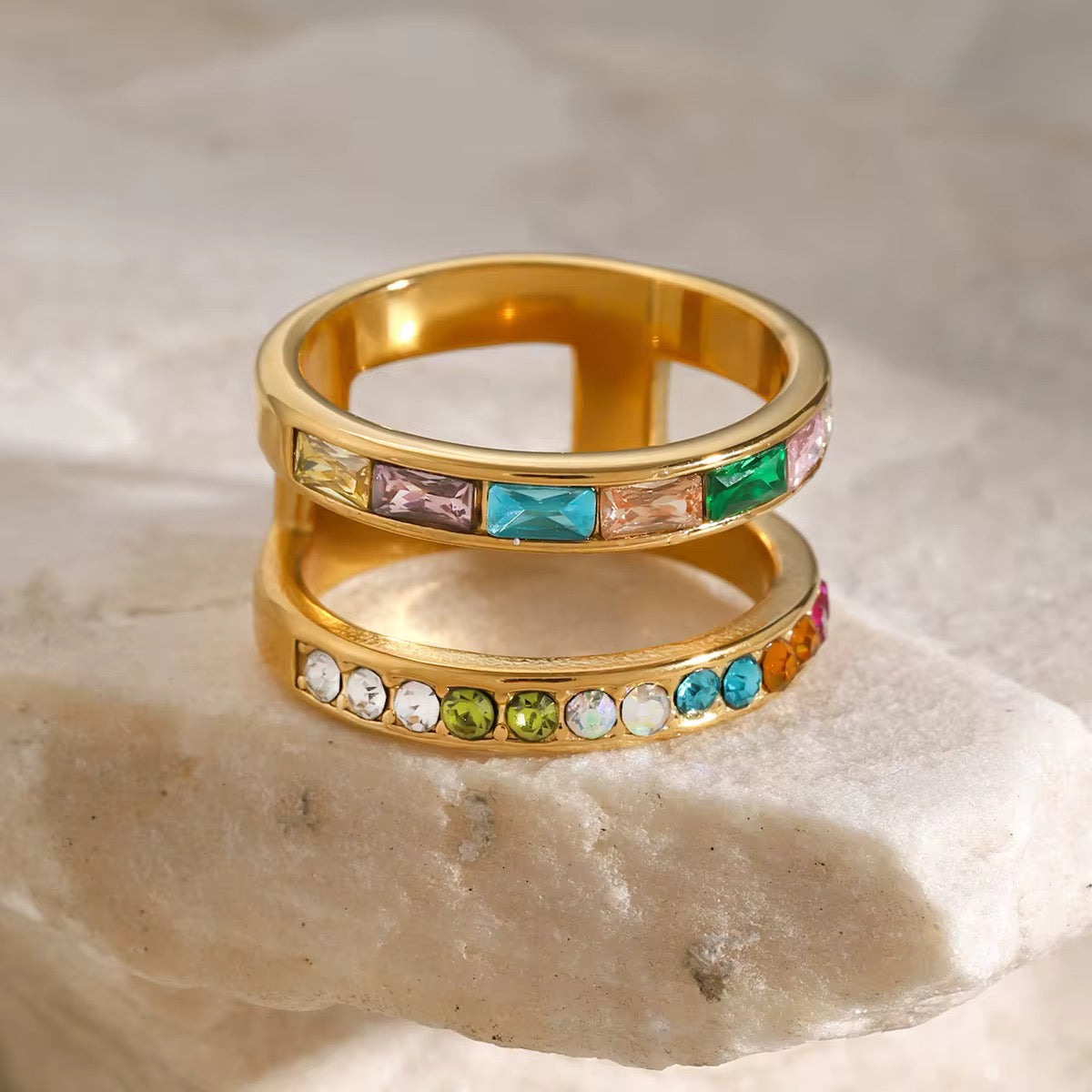 18K Double Band Rings, Multi Colored