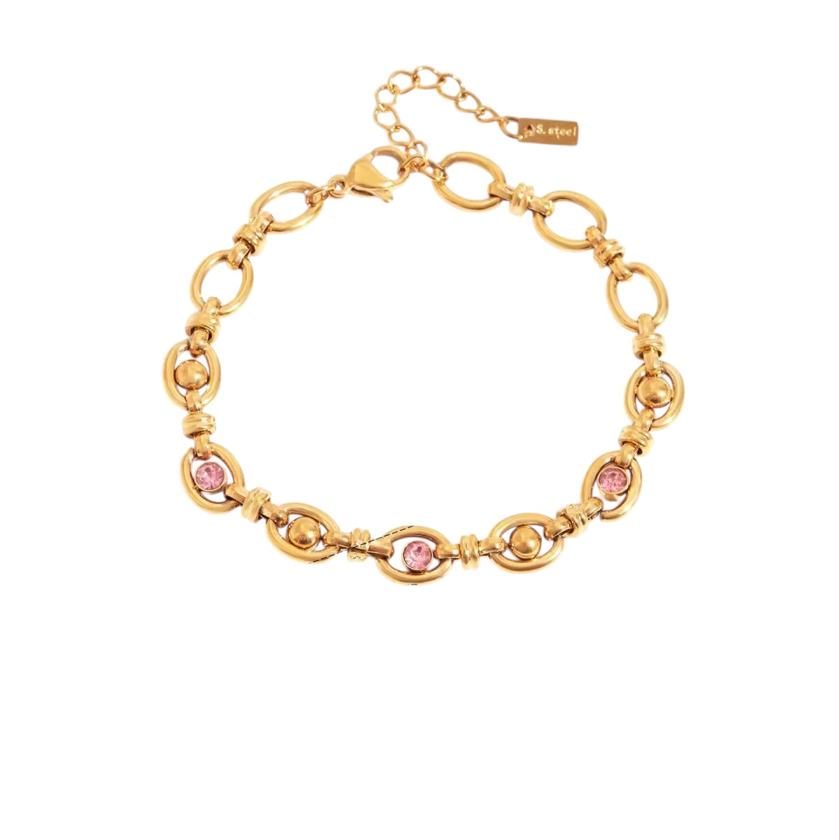 18K Pink Tourmaline CZ Chain Bracelet