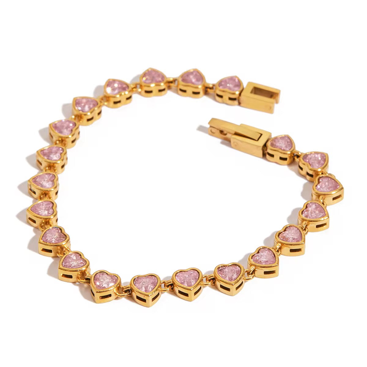 18K Pink Heart Bezel Bracelet