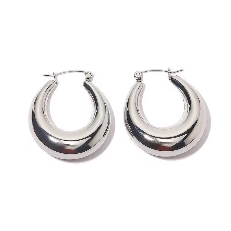 Silver Chunky Round Hoops